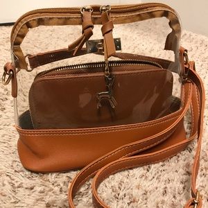 Clear and brown crossbody bag